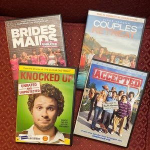 4 dvds-knocked up, bridesmaids, accepted, couples retreat